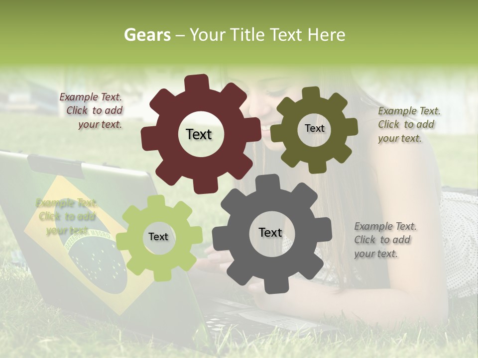 A Woman Laying On The Grass Using A Laptop Computer PowerPoint Template