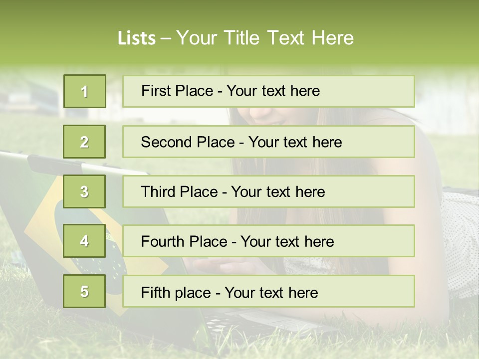 A Woman Laying On The Grass Using A Laptop Computer PowerPoint Template