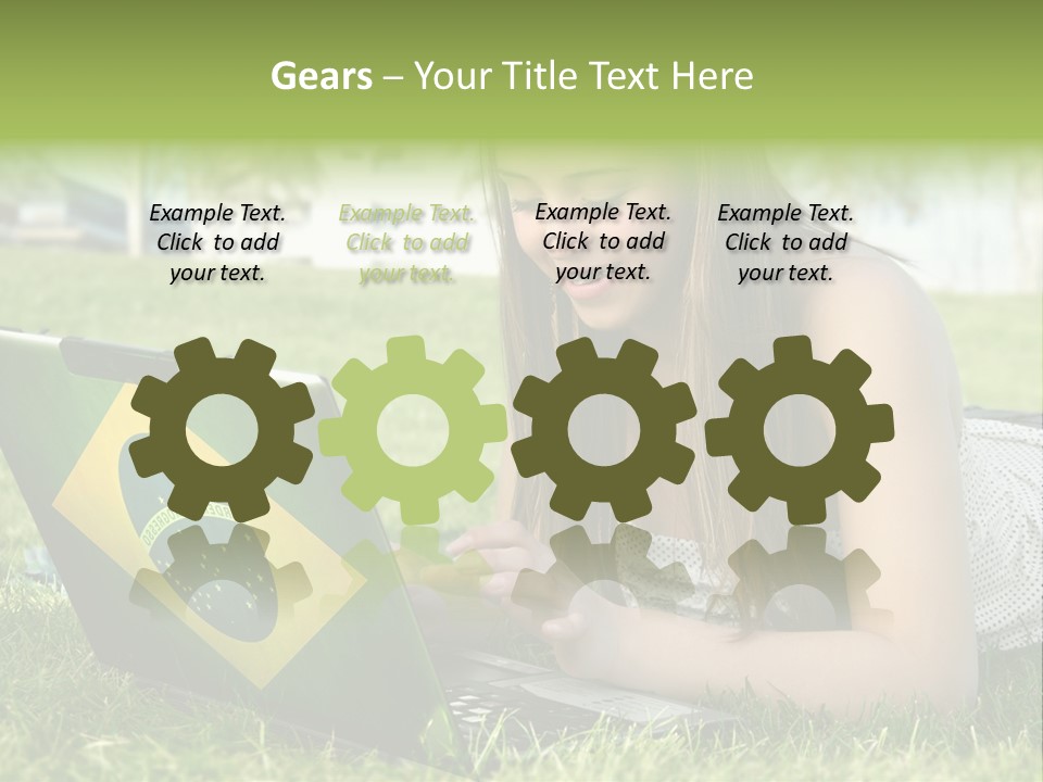 A Woman Laying On The Grass Using A Laptop Computer PowerPoint Template