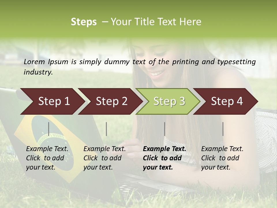A Woman Laying On The Grass Using A Laptop Computer PowerPoint Template