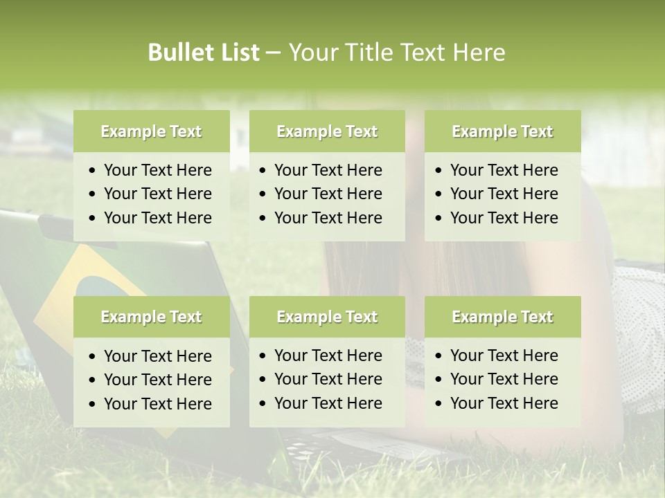 A Woman Laying On The Grass Using A Laptop Computer PowerPoint Template