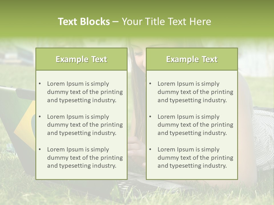 A Woman Laying On The Grass Using A Laptop Computer PowerPoint Template