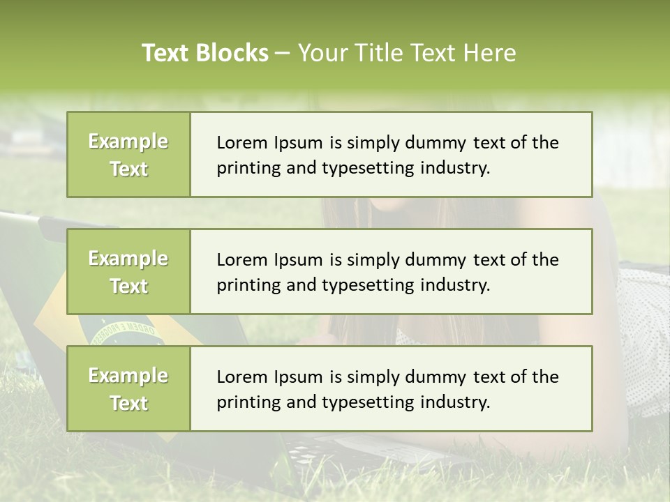 A Woman Laying On The Grass Using A Laptop Computer PowerPoint Template