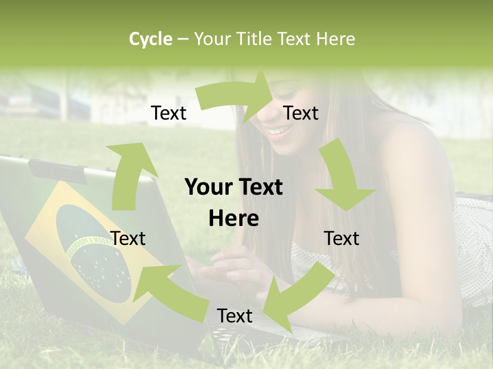 A Woman Laying On The Grass Using A Laptop Computer PowerPoint Template