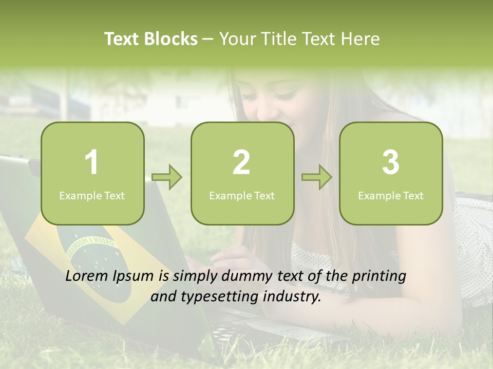 A Woman Laying On The Grass Using A Laptop Computer PowerPoint Template