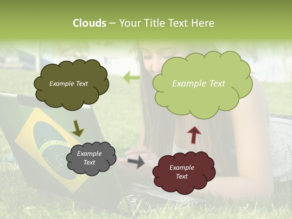 A Woman Laying On The Grass Using A Laptop Computer PowerPoint Template