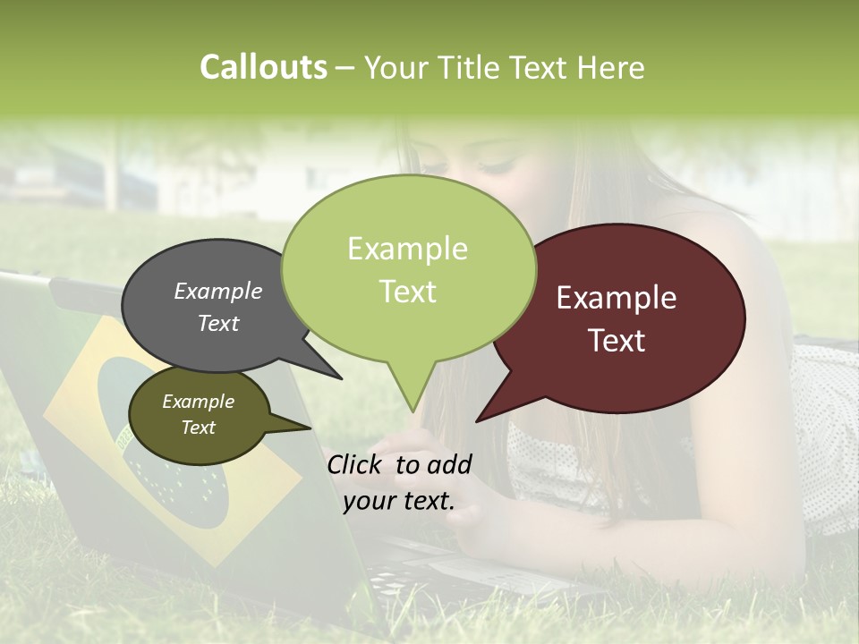 A Woman Laying On The Grass Using A Laptop Computer PowerPoint Template