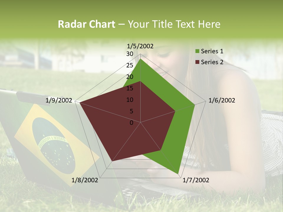 A Woman Laying On The Grass Using A Laptop Computer PowerPoint Template