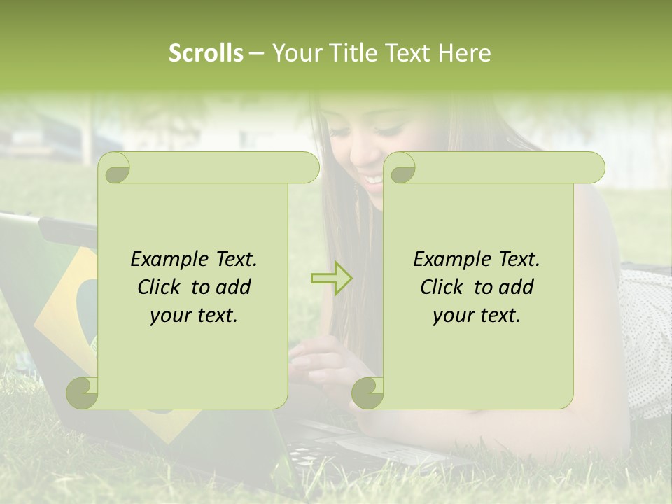 A Woman Laying On The Grass Using A Laptop Computer PowerPoint Template