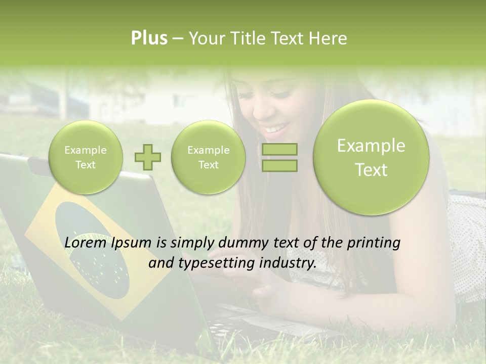 A Woman Laying On The Grass Using A Laptop Computer PowerPoint Template