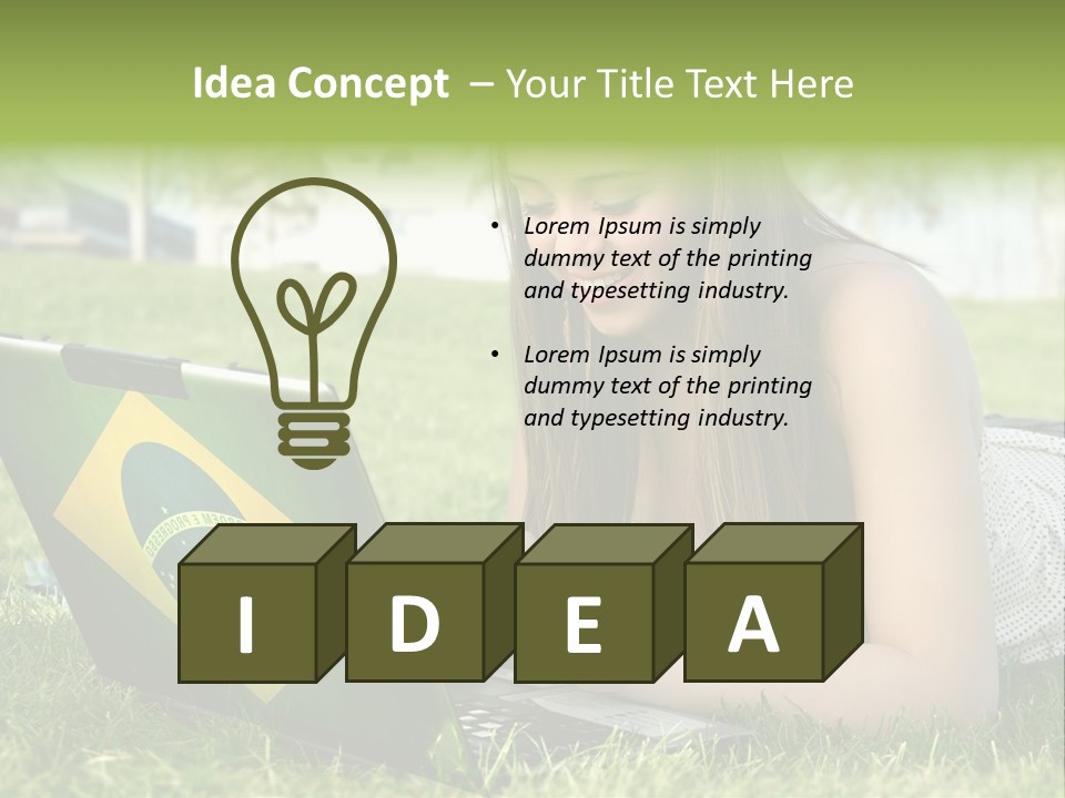 A Woman Laying On The Grass Using A Laptop Computer PowerPoint Template