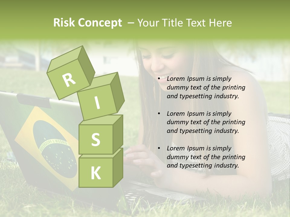 A Woman Laying On The Grass Using A Laptop Computer PowerPoint Template