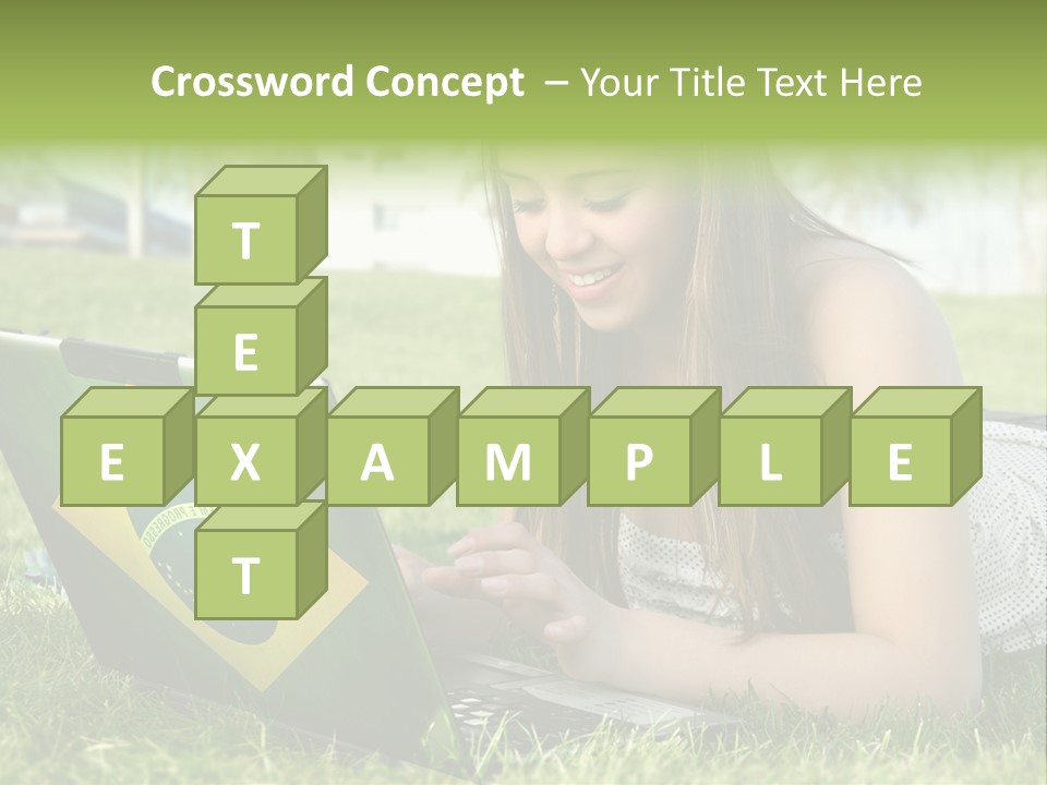 A Woman Laying On The Grass Using A Laptop Computer PowerPoint Template