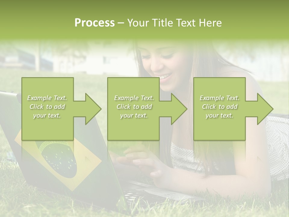 A Woman Laying On The Grass Using A Laptop Computer PowerPoint Template