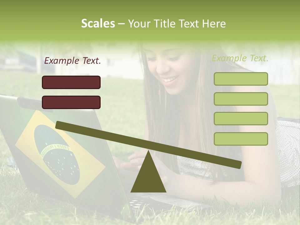A Woman Laying On The Grass Using A Laptop Computer PowerPoint Template