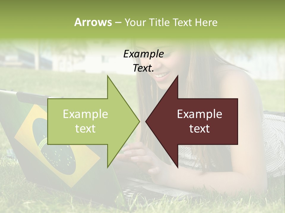 A Woman Laying On The Grass Using A Laptop Computer PowerPoint Template