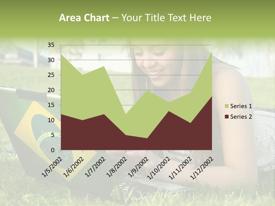 A Woman Laying On The Grass Using A Laptop Computer PowerPoint Template
