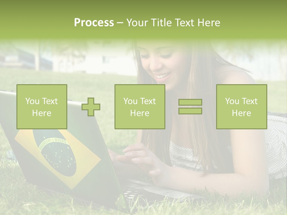 A Woman Laying On The Grass Using A Laptop Computer PowerPoint Template