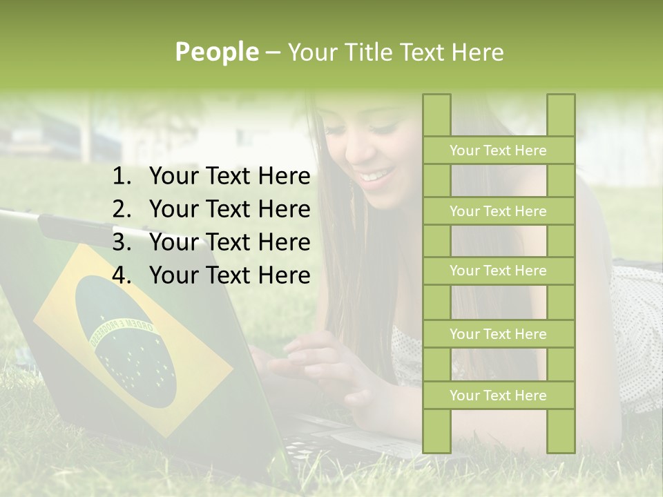 A Woman Laying On The Grass Using A Laptop Computer PowerPoint Template