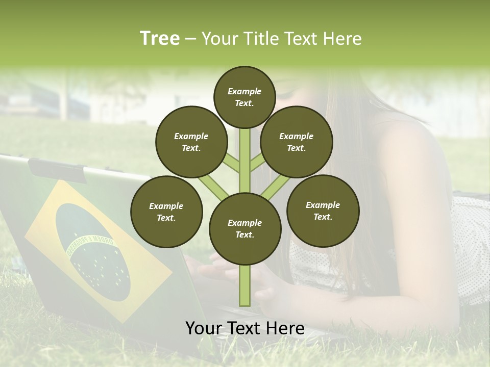 A Woman Laying On The Grass Using A Laptop Computer PowerPoint Template