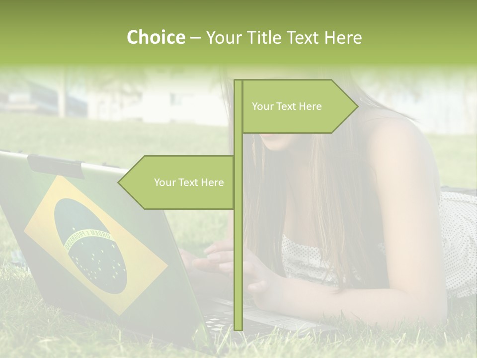 A Woman Laying On The Grass Using A Laptop Computer PowerPoint Template