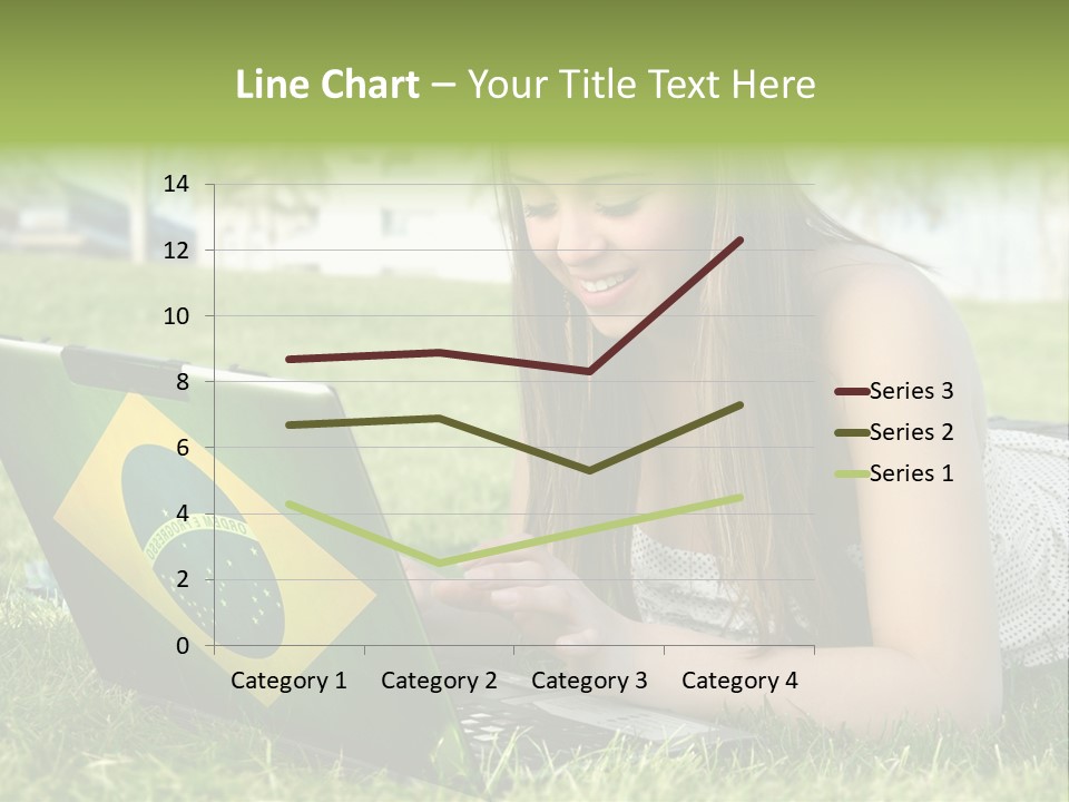 A Woman Laying On The Grass Using A Laptop Computer PowerPoint Template