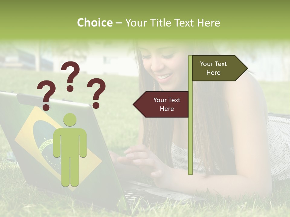 A Woman Laying On The Grass Using A Laptop Computer PowerPoint Template