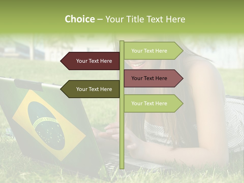 A Woman Laying On The Grass Using A Laptop Computer PowerPoint Template
