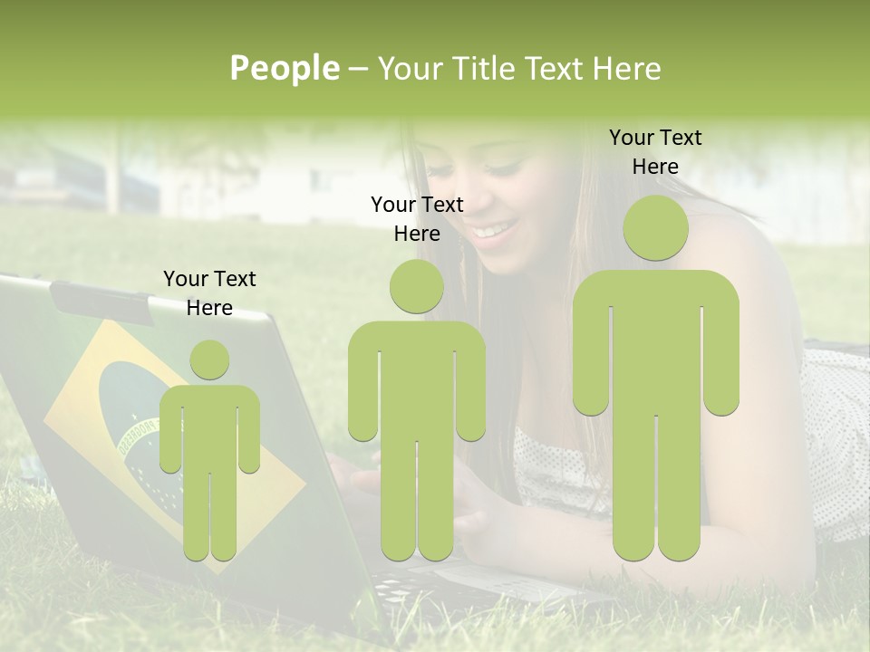 A Woman Laying On The Grass Using A Laptop Computer PowerPoint Template