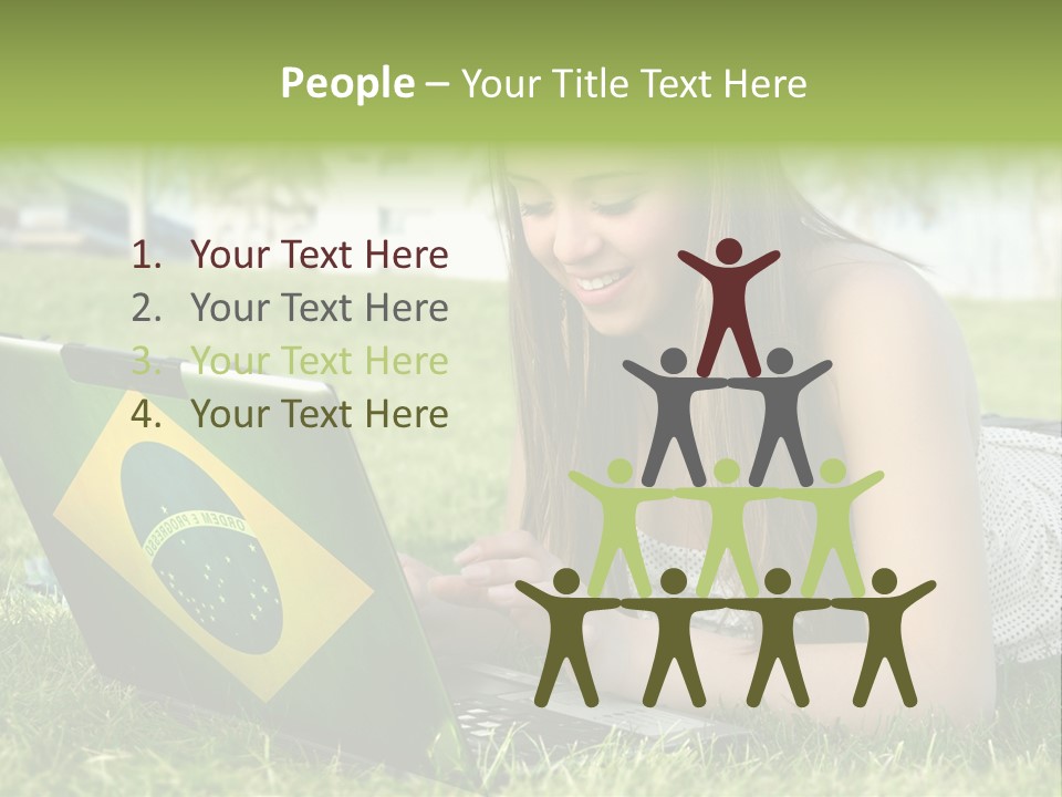 A Woman Laying On The Grass Using A Laptop Computer PowerPoint Template