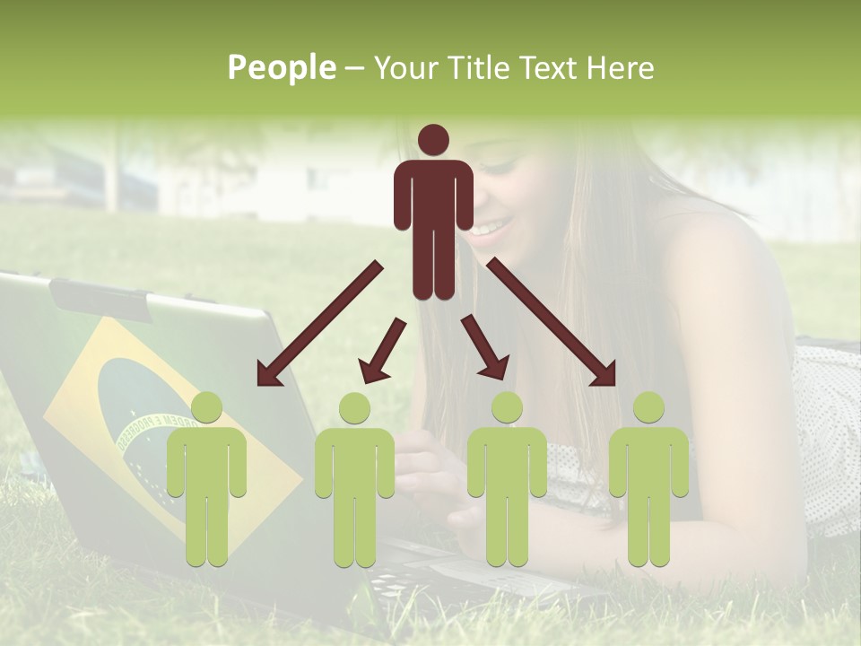A Woman Laying On The Grass Using A Laptop Computer PowerPoint Template