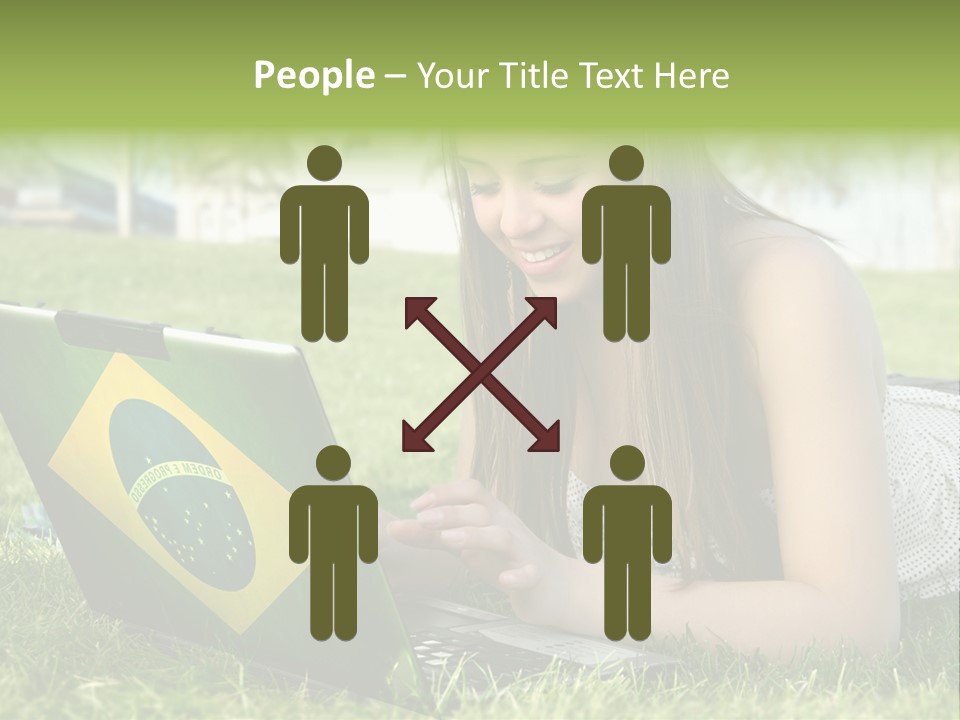 A Woman Laying On The Grass Using A Laptop Computer PowerPoint Template