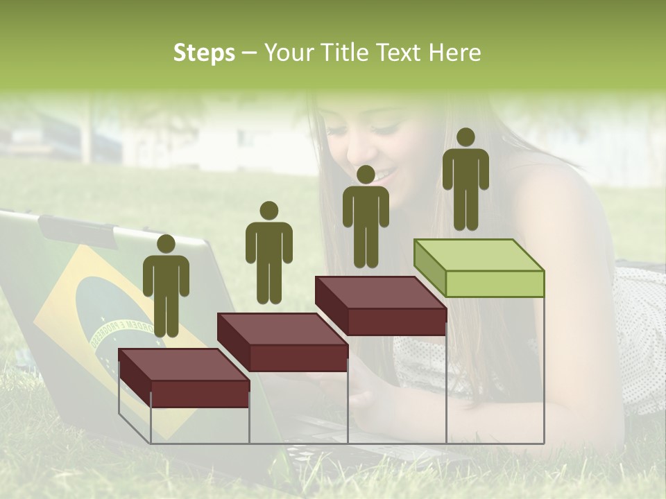 A Woman Laying On The Grass Using A Laptop Computer PowerPoint Template