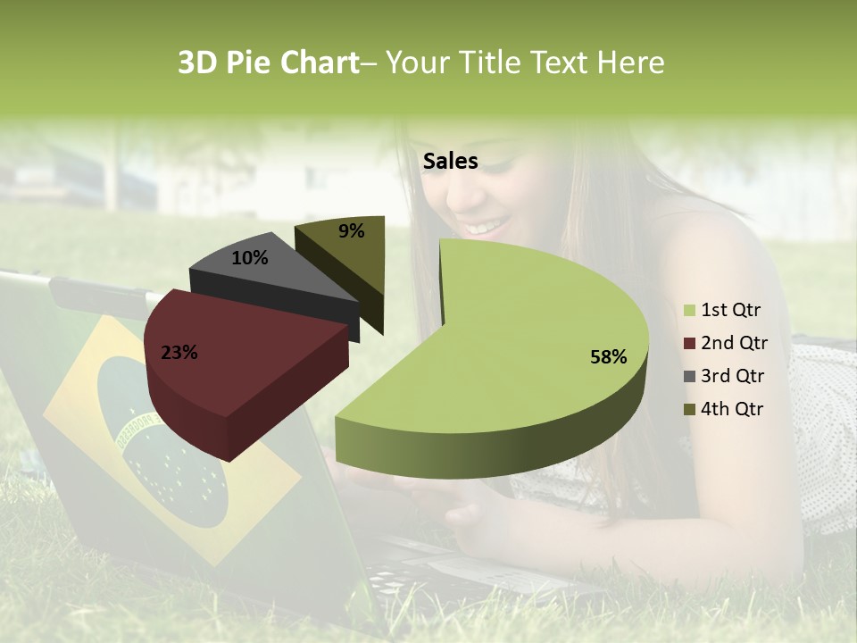 A Woman Laying On The Grass Using A Laptop Computer PowerPoint Template