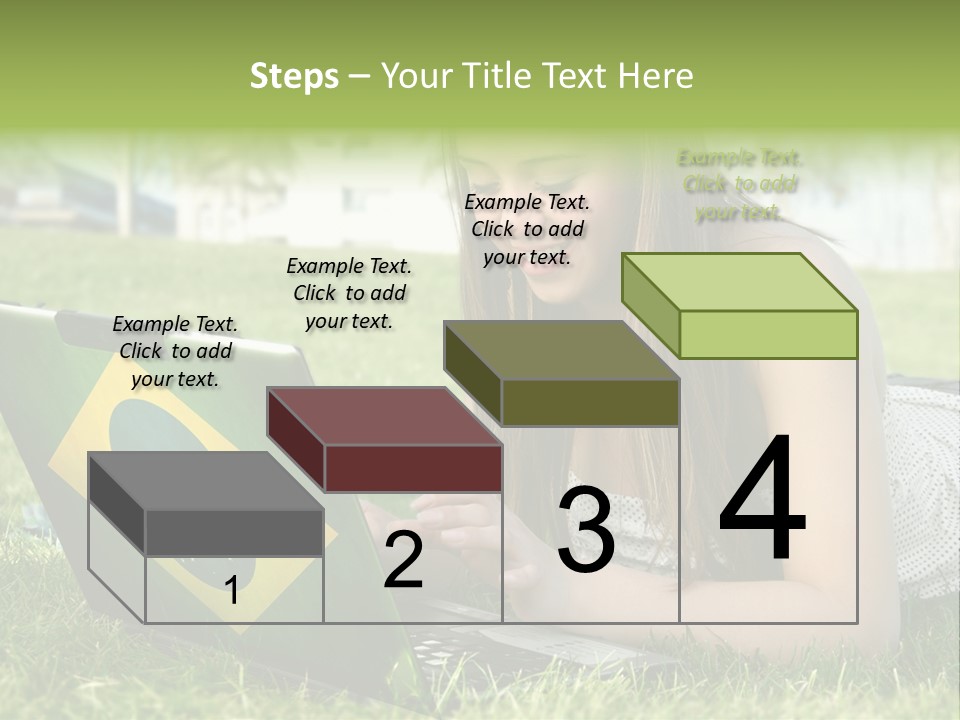 A Woman Laying On The Grass Using A Laptop Computer PowerPoint Template