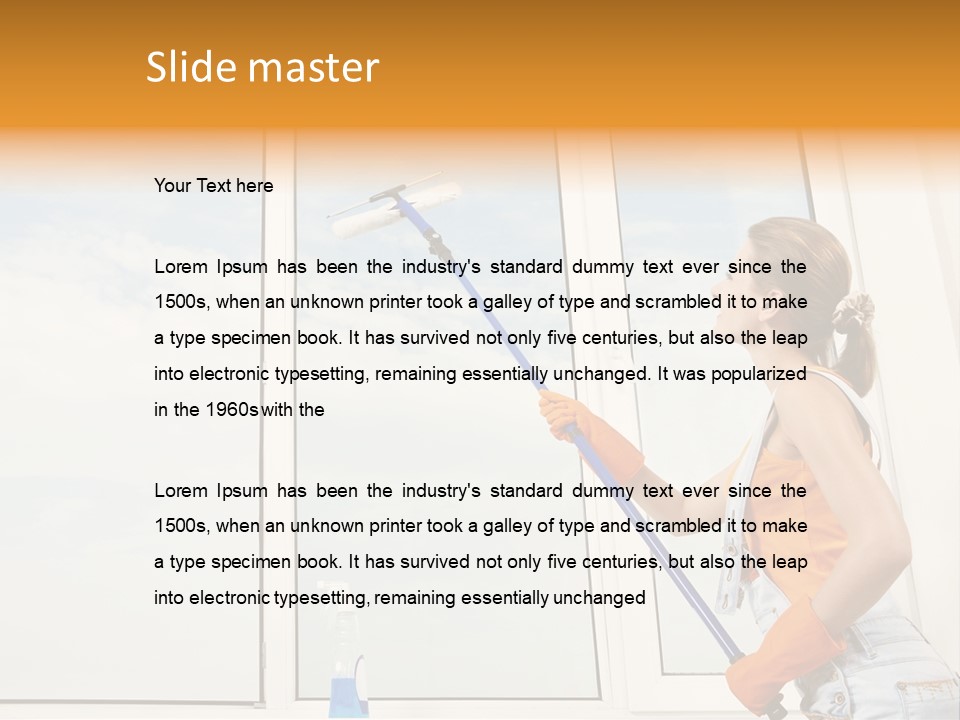 A Woman Cleaning Windows With A Mop PowerPoint Template