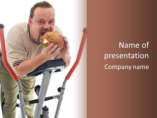 A Man Is Eating A Sandwich On A Treadmill PowerPoint Template