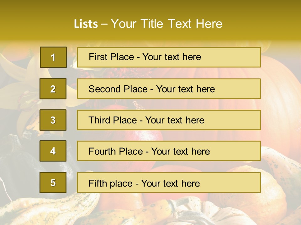 A Bunch Of Pumpkins And Squash On A Table PowerPoint Template