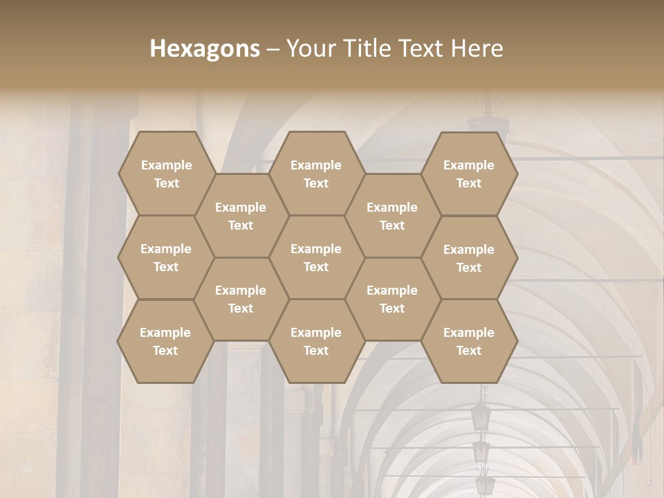 A Long Hallway With A Row Of Lamps Hanging From The Ceiling PowerPoint Template