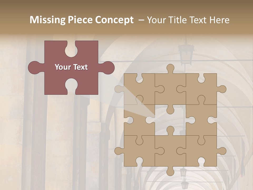 A Long Hallway With A Row Of Lamps Hanging From The Ceiling PowerPoint Template