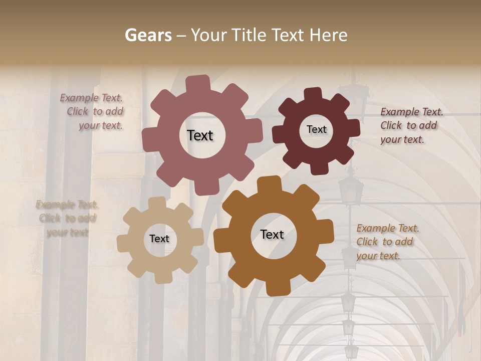 A Long Hallway With A Row Of Lamps Hanging From The Ceiling PowerPoint Template