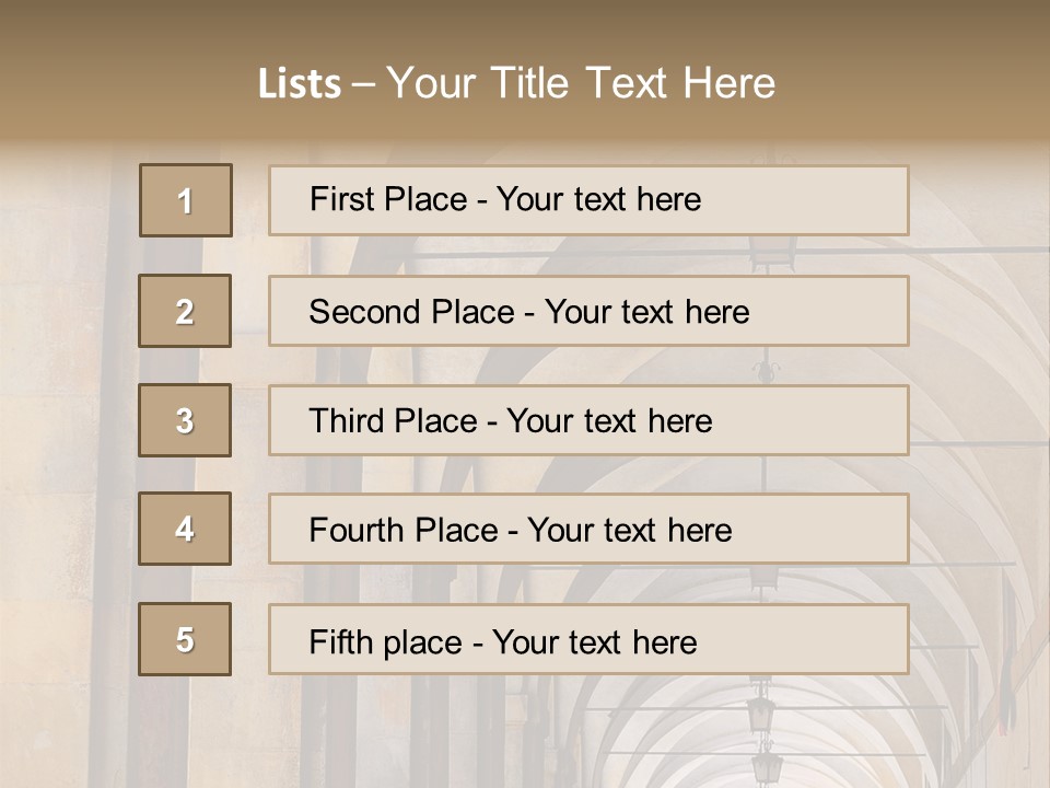 A Long Hallway With A Row Of Lamps Hanging From The Ceiling PowerPoint Template