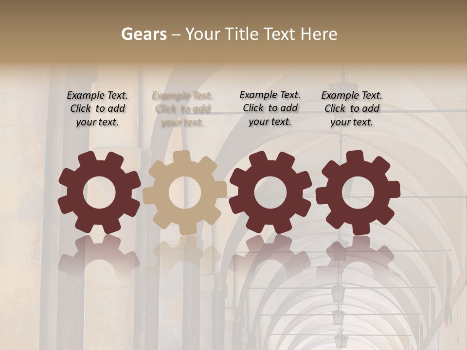 A Long Hallway With A Row Of Lamps Hanging From The Ceiling PowerPoint Template