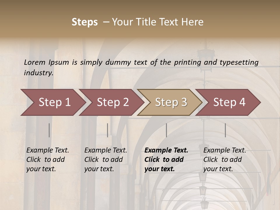 A Long Hallway With A Row Of Lamps Hanging From The Ceiling PowerPoint Template