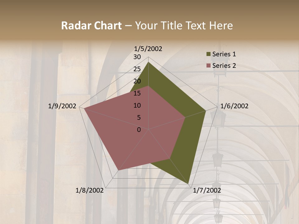 A Long Hallway With A Row Of Lamps Hanging From The Ceiling PowerPoint Template
