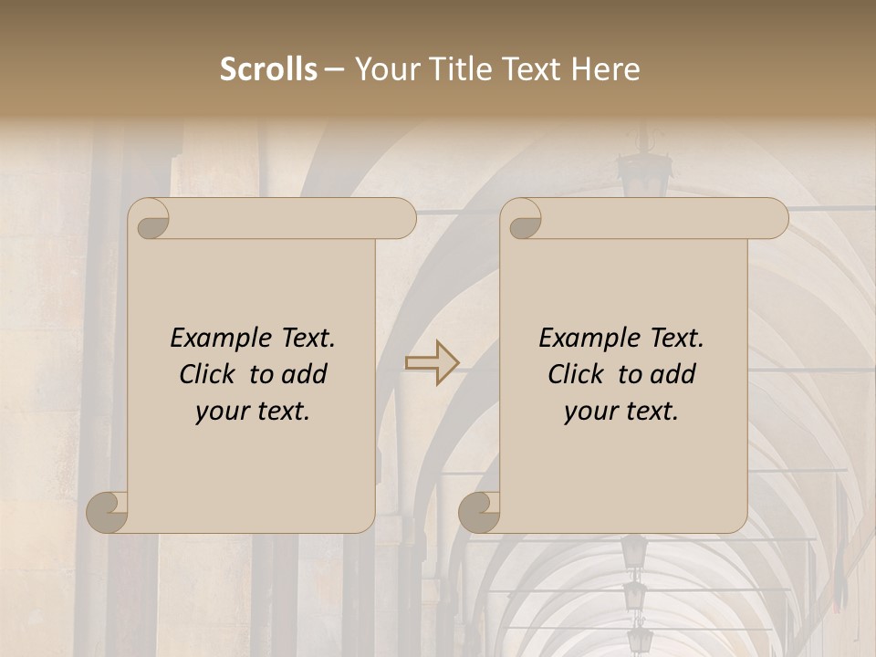 A Long Hallway With A Row Of Lamps Hanging From The Ceiling PowerPoint Template