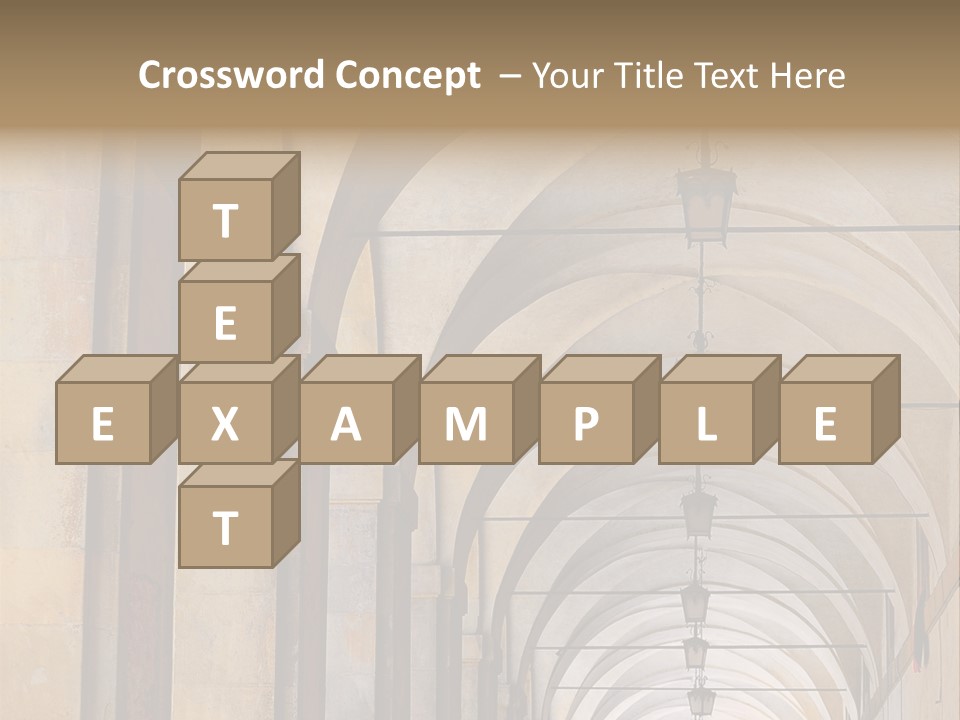 A Long Hallway With A Row Of Lamps Hanging From The Ceiling PowerPoint Template