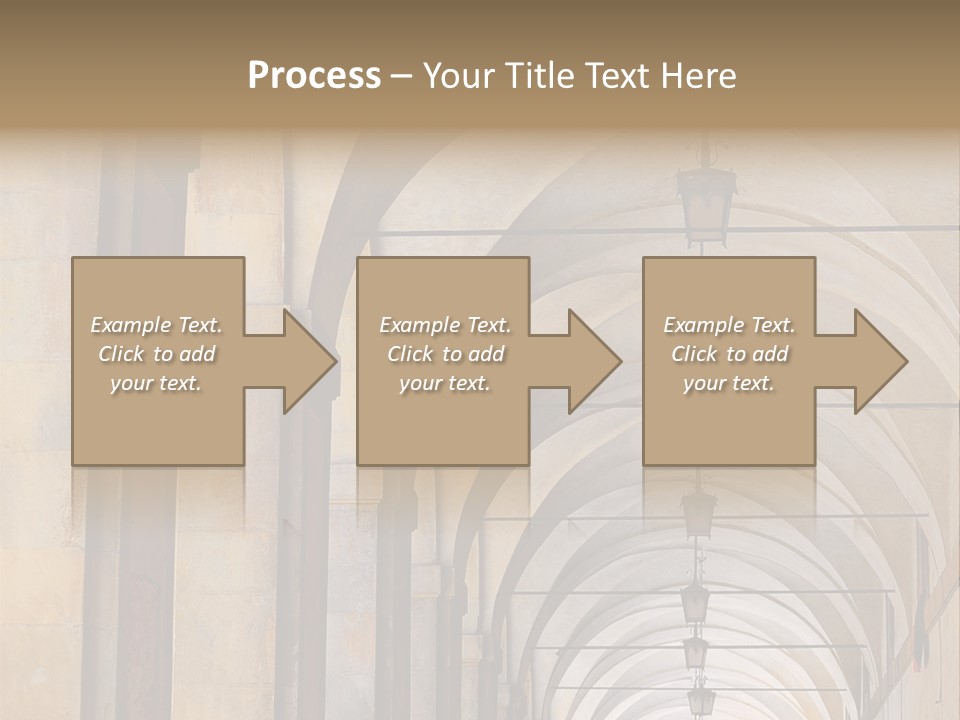 A Long Hallway With A Row Of Lamps Hanging From The Ceiling PowerPoint Template