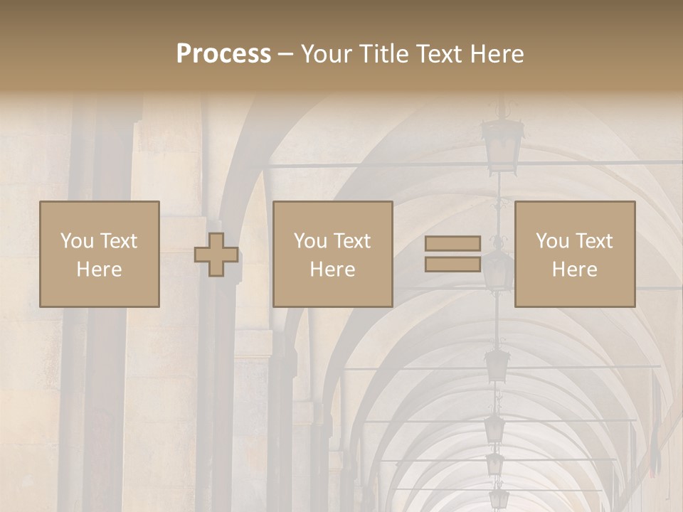 A Long Hallway With A Row Of Lamps Hanging From The Ceiling PowerPoint Template