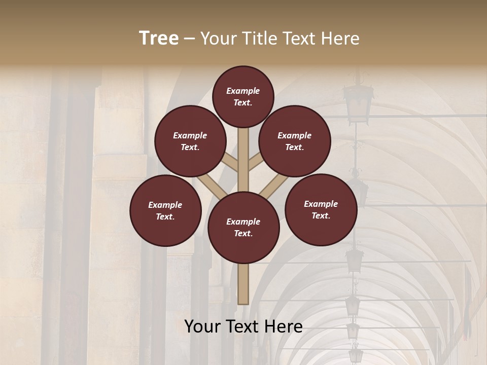 A Long Hallway With A Row Of Lamps Hanging From The Ceiling PowerPoint Template